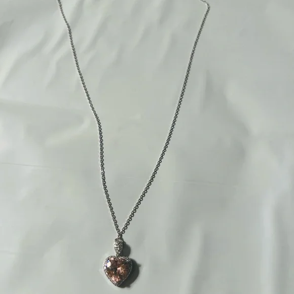 #1074** Elegant 925 Sterling Silver Chain/ Pink Heart Pendant Necklace - Picture 3 of 12